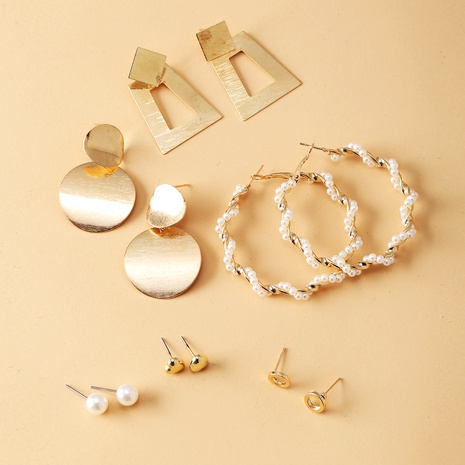 metal geometric pearl earrings 6 pairs set's discount tags