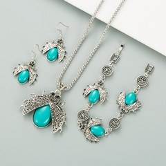 retro ethnic style seven-star ladybug turquoise three-piece suit bracelet earrings necklace
