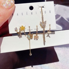 fashion micro-inlaid zircon flowers butterfly earrings set
