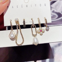 Retro Diamond Imitation Baroque Pearl Earrings Set