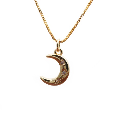 micro-inlaid zircon moon pendant necklace NHYL297084's discount tags
