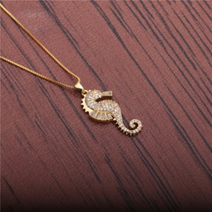micro-inlaid zircon seahorse pendant necklace