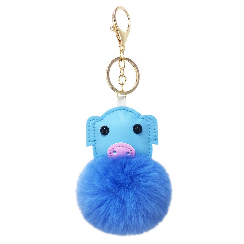 cash PU artificial leather pig animal hair ball keychain