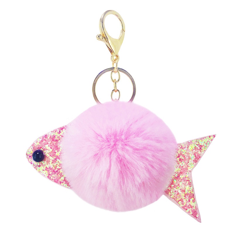 New PU sequined small fish hairy ball keychain