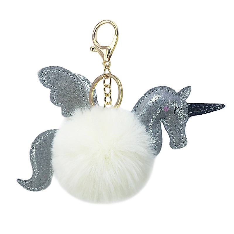 new shiny shiny PU unicorn fur ball keychain NHAP297596