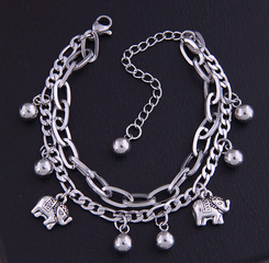 Hip-hop stainless steel bead baby elephant double-layer bracelet