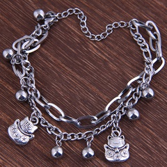 Hip-hop stainless steel beads lucky cat double-layer bracelet