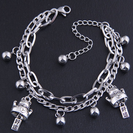 Bracelet double couche de chat porte-bonheur perles simples en acier inoxydable's discount tags
