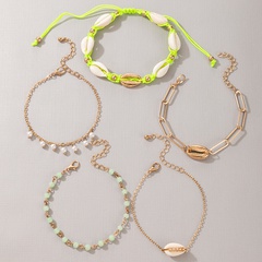 Metal natural shell hand-woven pearl tassel bracelet set