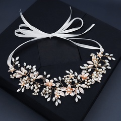 Korean Pearl Headdress Handmade Flower Wedding Headband Bride Hairband