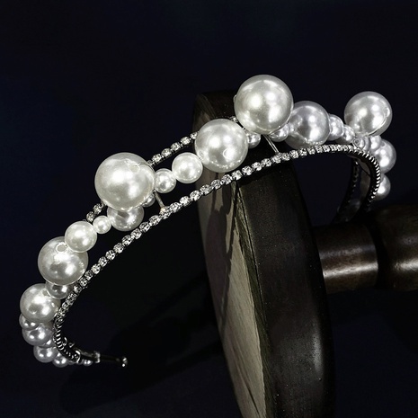 Adorno nupcial coreano Retro fotografía tocado hecho a mano de diamantes de imitación de ala ancha prensado de pelo accesorios para el cabello vestido de novia diadema de perlas's discount tags