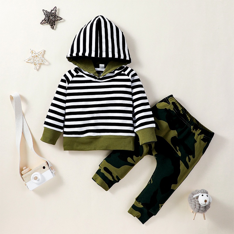 baby camouflage striped hoodie twopiece suit
