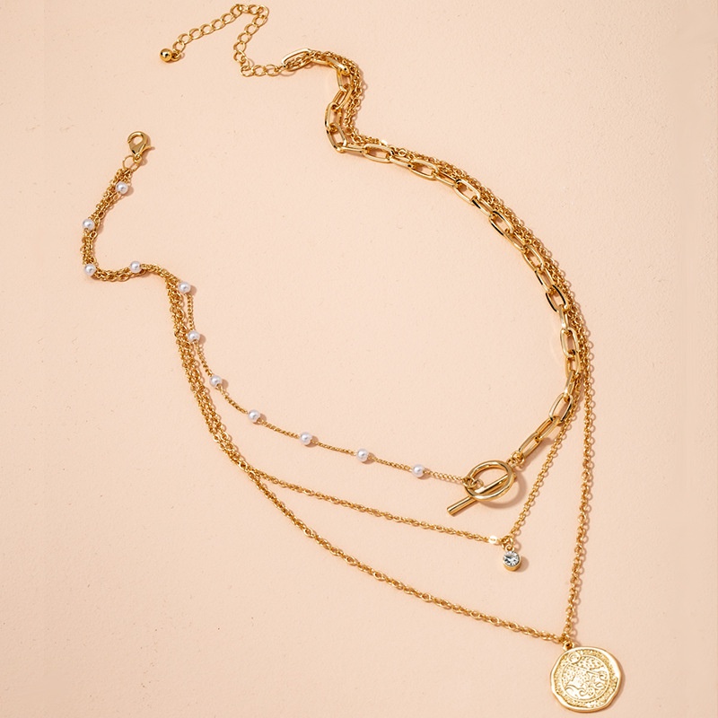 gold coin diamond pearl necklace