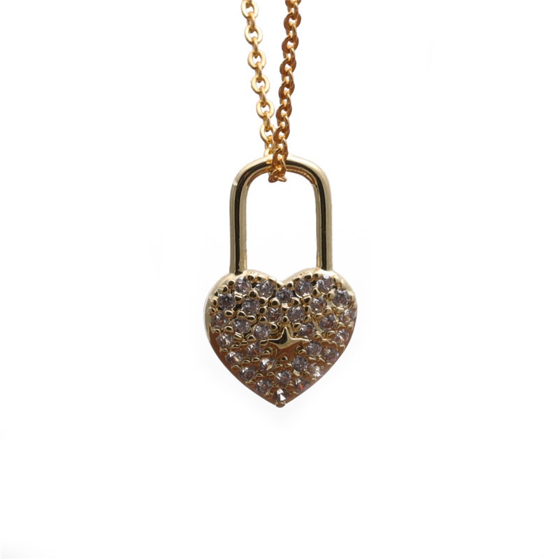 microinlaid zircon heart lock necklace