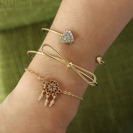 new heart-shaped full diamond love bowknot mesh bracelet's discount tags