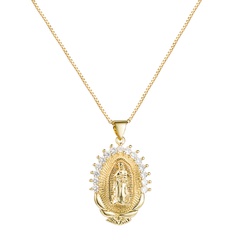 Virgin Mary halo pendant copper inlaid zircon necklace