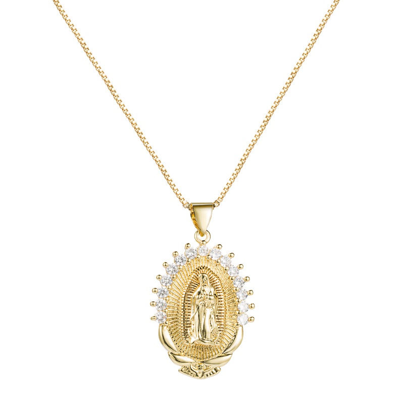 Jungfrau Maria Halo Anhnger Kupfer eingelegte Zirkon Halskette