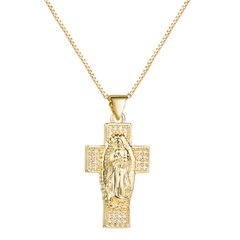 retro Virgin Mary cross pendant copper inlaid zircon necklace