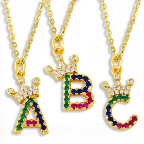 collar con corona de 26 letras en inglés con incrustaciones de diamantes's discount tags