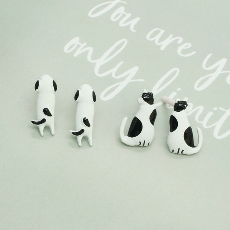 Korea funny cartoon cute black spotted cat dog earrings NHGO301017's discount tags