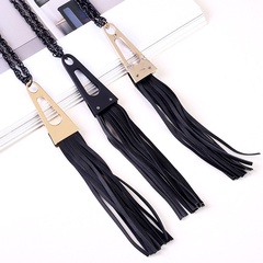 triangle leather tassel long sweater chain