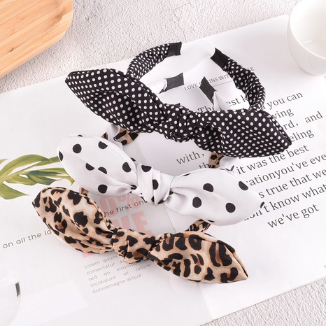 Korean new rabbit ears leopard print polka dot floral headband's discount tags