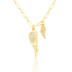 inlaid zirconium gold-plated feather copper pendant necklace