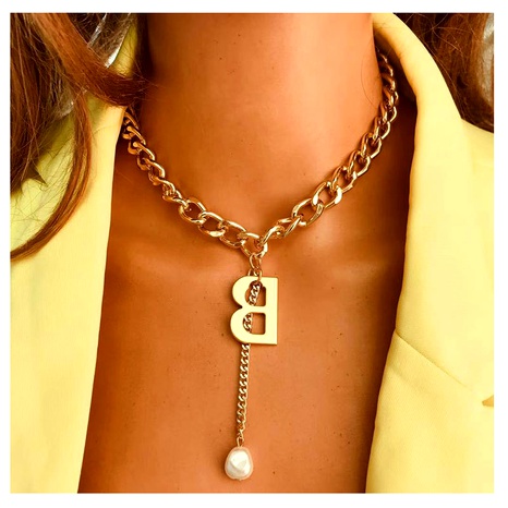 collier pendentif lettre en alliage de chaîne épaisse en or rétro's discount tags