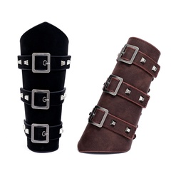 new exaggerated men's leather wrist guards personality wide leather punk riding arm guards