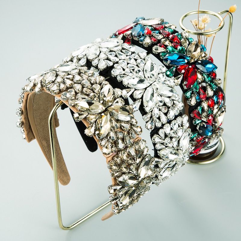 New Baroque Retro Exaggerated Stained Glass Diamond Fabric Headband
