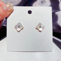 Korean simple zircon natural shell flower earrings