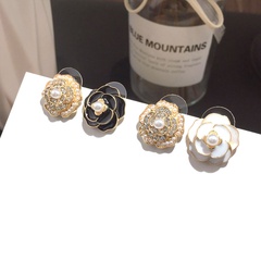 Korean new asymmetric full diamond flower earrings