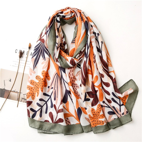 Hermosa bufanda larga de doble uso con protección solar verde chal de lino's discount tags