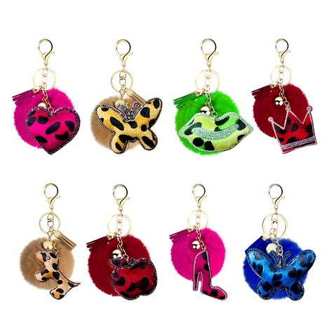 New  diamond-studded leopard print Korean fluff ball keychain  NHAP291341's discount tags