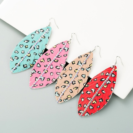 fashion leaf-shaped double-sided leather print earrings's discount tags