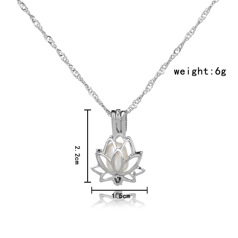simple pearl lotus cage pendant necklace