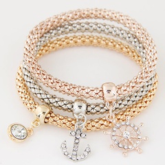 fashion diamond anchor pendant multilayer bracelet