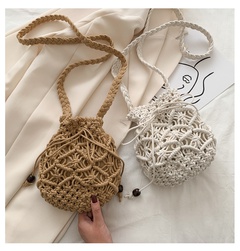 straw woven cotton rope bucket small bag