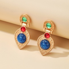 fashion gold long exotic gemstone inlaid earrings