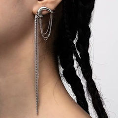 Korea's new geometric asymmetrical flash diamond zircon tassel earrings