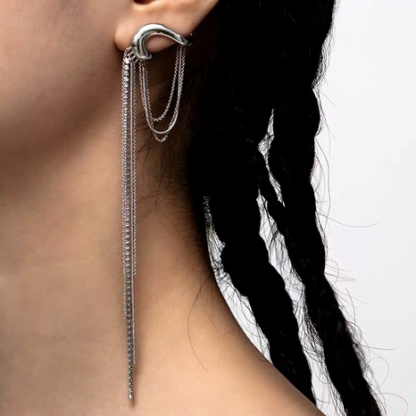 Korea's new geometric asymmetrical flash diamond zircon tassel earrings's discount tags