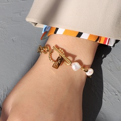 OT buckle geometric simple natural freshwater pearl gold Christmas bracelet