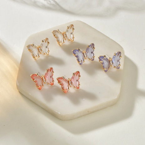 Korea creative fantasy  purple crystal butterfly earrings's discount tags