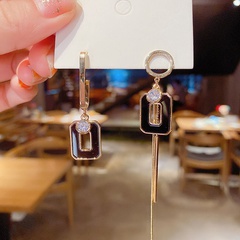 Korea  geometric asymmetrical tassel earrings