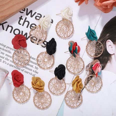 Korean new wave fabric flower alloy earrings hollow knit earrings jewelry accessories's discount tags