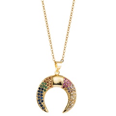Hot Accessories Simple Hip Hop Necklace Female Star Moon Shape Copper Inlaid Colorful Zircon Necklace