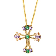 Female Clavicle Chain Pendant Necklace Valentine Hip Hop Cross Copper Inlaid Color Cubic Necklace