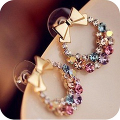 Vintage exquisite flower earrings Korean full diamond bow earrings jewelry wholesale
