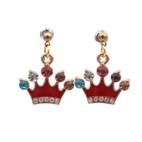 fashion diamond crown earrings simple female jewelry cute retro cartoon earrings's discount tags