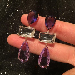 Fashion Earrings Long Water Drop Tassel S925 Silver Needle Purple Square Diamond Earrings